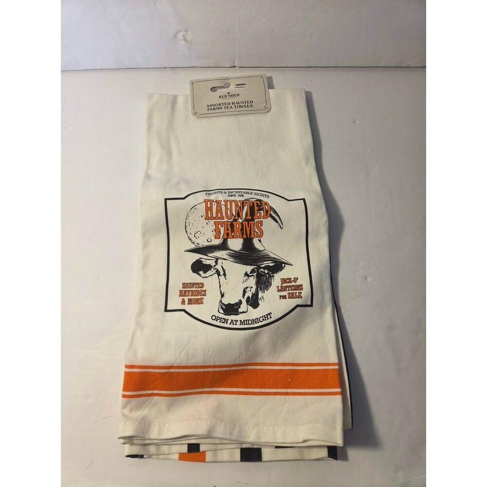 Haunted Farms Dish Tea Towel Farm Cow Halloween Farmer Fun Festival Set Of 2